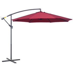 Outsunny 10' Cantilever Hanging Tilt Offset Patio Umbrella with UV & Water Fighting Material and Cross Base (Weight Not Included), Red