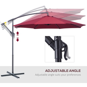 Outsunny 10' Cantilever Hanging Tilt Offset Patio Umbrella with UV & Water Fighting Material and Cross Base (Weight Not Included), Red