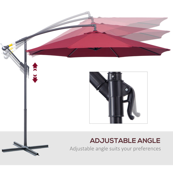 Outsunny 10' Cantilever Hanging Tilt Offset Patio Umbrella with UV & Water Fighting Material and Cross Base (Weight Not Included), Red