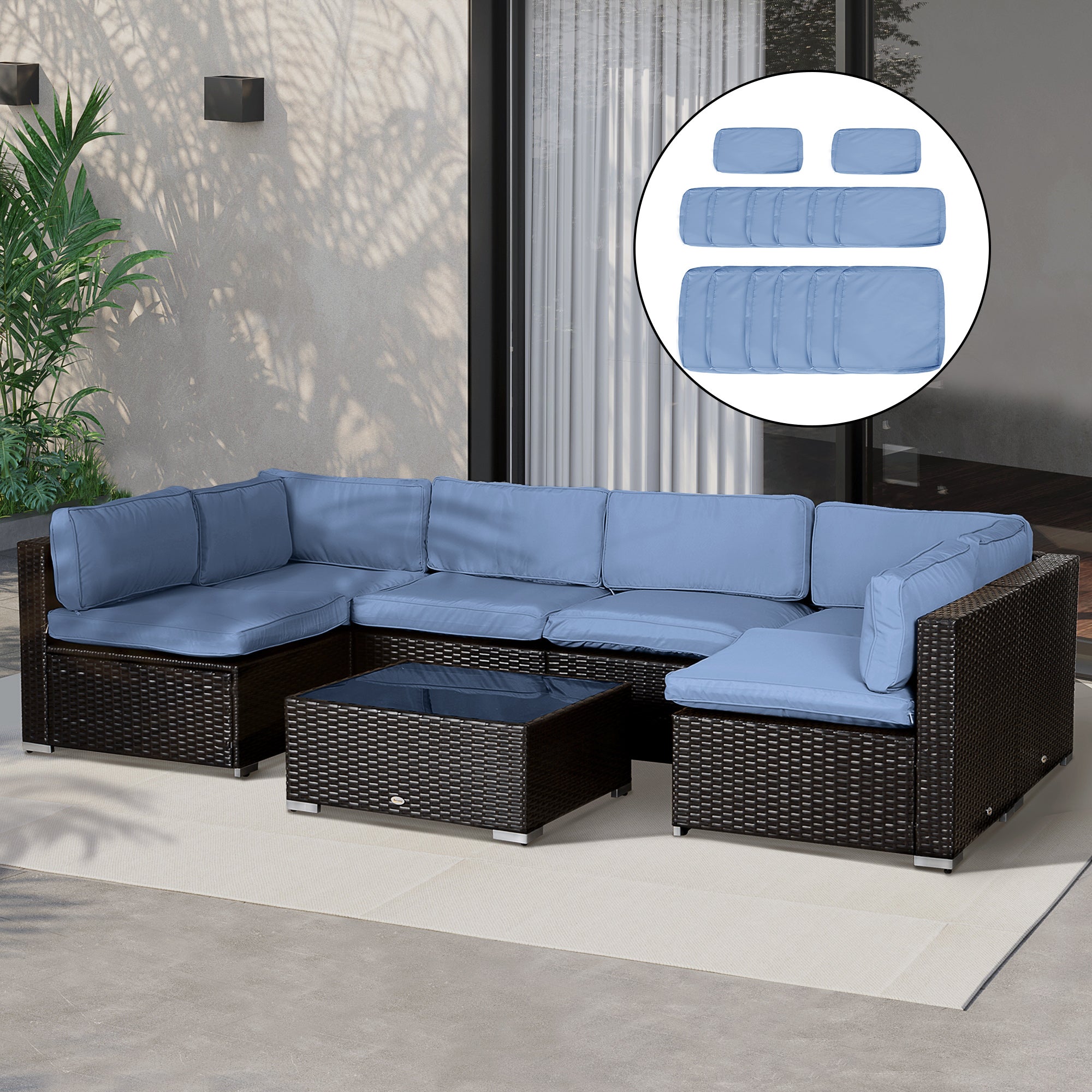 14pc Patio Rattan Sofa Set Cushion Cover Replacement Set, No Cushion Included, Sky Blue