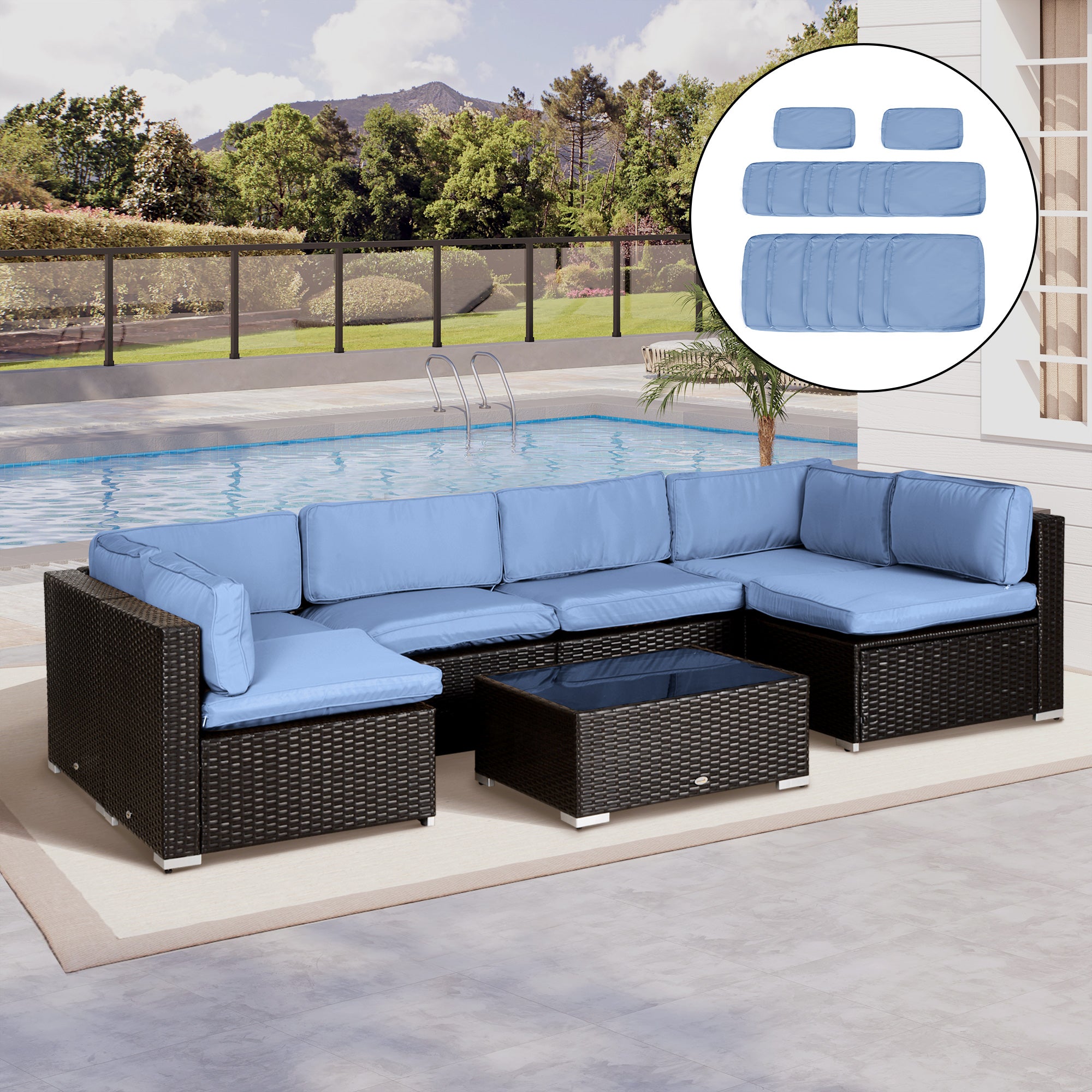 14pc Patio Rattan Sofa Set Cushion Cover Replacement Set, No Cushion Included, Sky Blue