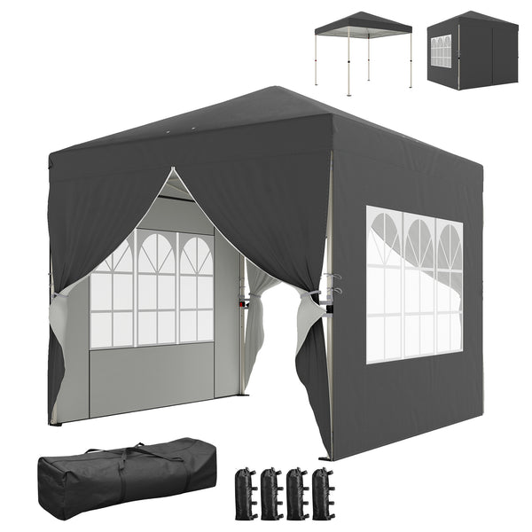 8.2 x 8.2 ft Pop Up Canopy Tent with 4 Sidewalls, UPF 50+ Easy Setup Outdoor Instant Canopy Portable Shelter with 4 Sandbags, Carry Bag, Adjustable Height, Dark Grey