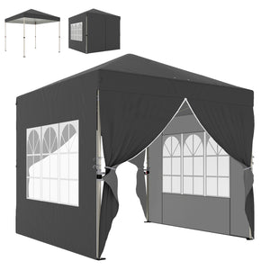 8.2 x 8.2 ft Pop Up Canopy Tent with 4 Sidewalls, UPF 50+ Easy Setup Outdoor Instant Canopy Portable Shelter with 4 Sandbags, Carry Bag, Adjustable Height, Dark Grey