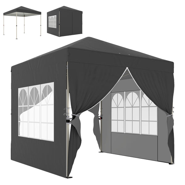 8.2 x 8.2 ft Pop Up Canopy Tent with 4 Sidewalls, UPF 50+ Easy Setup Outdoor Instant Canopy Portable Shelter with 4 Sandbags, Carry Bag, Adjustable Height, Dark Grey