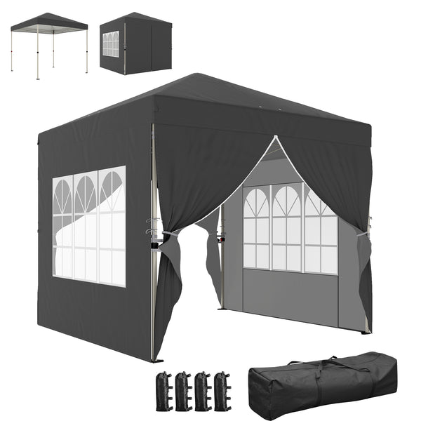 8.2 x 8.2 ft Pop Up Canopy Tent with 4 Sidewalls, UPF 50+ Easy Setup Outdoor Instant Canopy Portable Shelter with 4 Sandbags, Carry Bag, Adjustable Height, Dark Grey