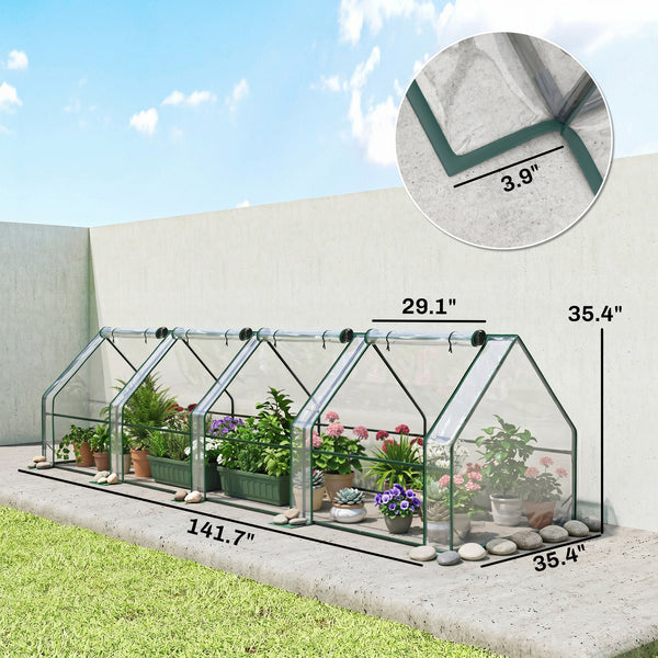 12' x 3' x 3'Mini Greenhouse with Zippered Doors & Roll-up Windows, Portable Plant Hot House with PVC Cover, Water Resistant, UV Protected for Outdoor Flowers, Vegetables, Clear