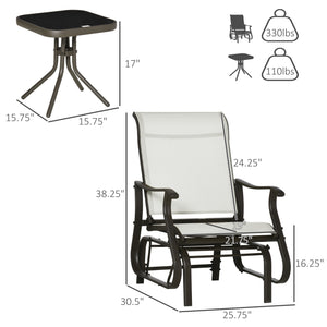 Outsunny 3-Piece Outdoor Gliders Set Bistro Set with Steel Frame, Tempered Glass Top Table for Patio, Garden, Backyard, Lawn, Cream White