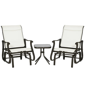 Outsunny 3-Piece Outdoor Gliders Set Bistro Set with Steel Frame, Tempered Glass Top Table for Patio, Garden, Backyard, Lawn, Cream White