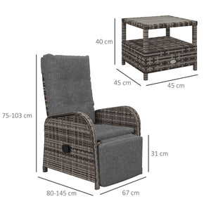 3 Pieces Rattan Bistro Set, Wicker Balcony Furniture Set with Reclining Sun Loungers, 2-Tier Coffee Table and Cushions, 2 Seater Garden Furniture for Outdoor Patio Balcony, Brown