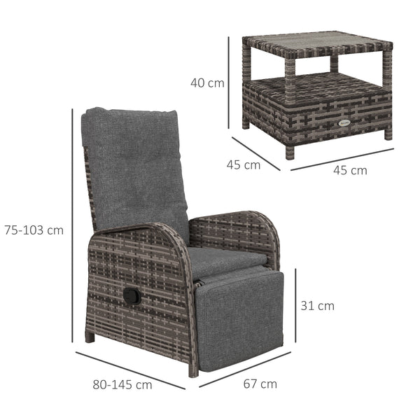 3 Pieces Rattan Bistro Set, Wicker Balcony Furniture Set with Reclining Sun Loungers, 2-Tier Coffee Table and Cushions, 2 Seater Garden Furniture for Outdoor Patio Balcony, Brown