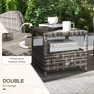 3 Pieces Rattan Bistro Set, Wicker Balcony Furniture Set with Reclining Sun Loungers, 2-Tier Coffee Table and Cushions, 2 Seater Garden Furniture for Outdoor Patio Balcony, Brown