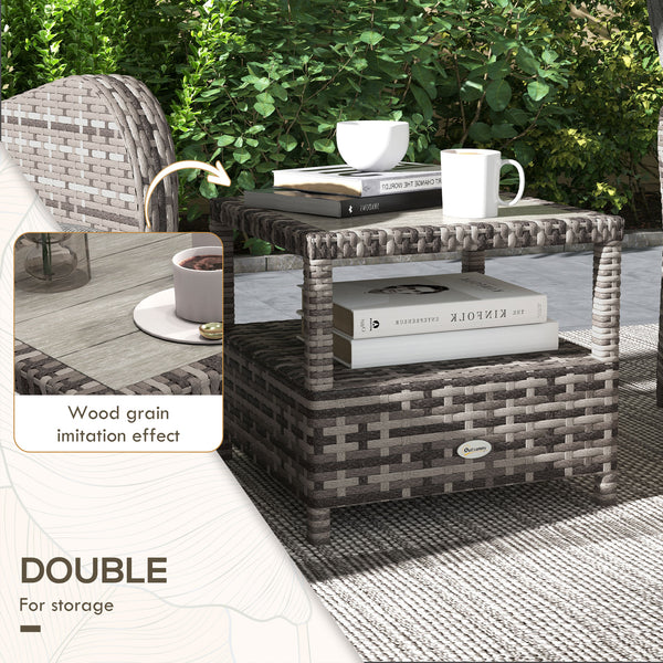 3 Pieces Rattan Bistro Set, Wicker Balcony Furniture Set with Reclining Sun Loungers, 2-Tier Coffee Table and Cushions, 2 Seater Garden Furniture for Outdoor Patio Balcony, Brown