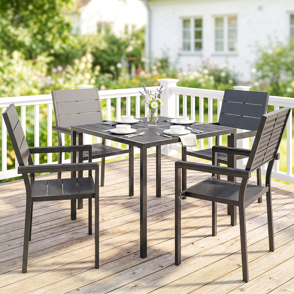 5 Pieces Garden Dining Set, Garden Table and Chairs Set for 4 with Square HDPE Table and Chairs with Armrests, Outdoor Furniture for Patio Porch Terrace, Black
