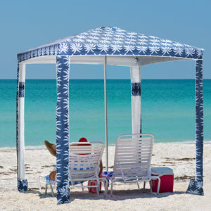 Outsunny Quick Beach Cabana Canopy Umbrella, 6.5' Easy-Assembly Sun-Shade Shelter with Sandbags and Carry Bag, Cool UV50+ Fits Kids & Family, Blue Coconut Palm