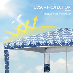 6.5' Beach Canopy Umbrella with UV50+ Protection & Sandbags, Easy Assembly, Blue Coconut Palm