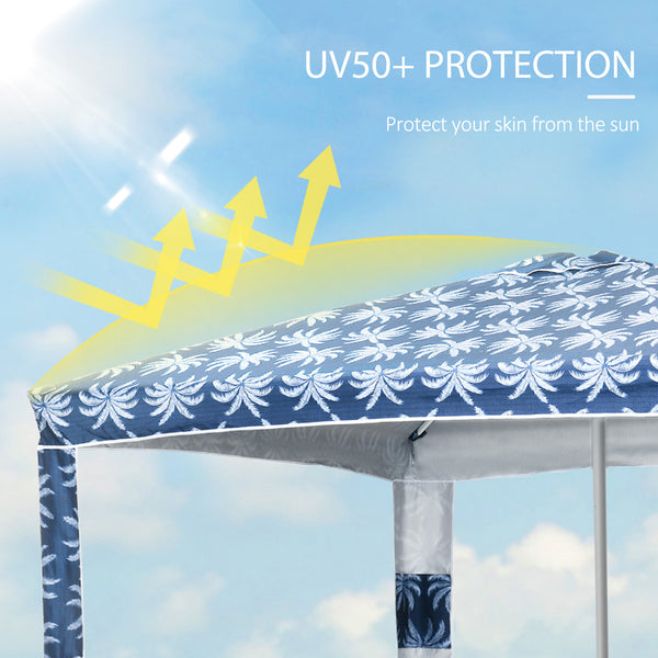 6.5' Beach Canopy Umbrella with UV50+ Protection & Sandbags, Easy Assembly, Blue Coconut Palm
