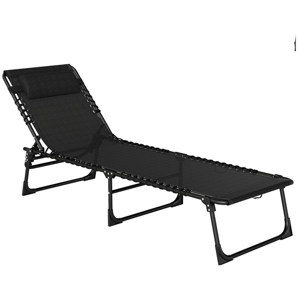 Folding Chaise Lounge Chair, Patio Sun Tanning Chair, Outdoor Chaise Lounger with 4-Position Reclining Back, Breathable Mesh Seat for Beach, Poolside, Yard, Black