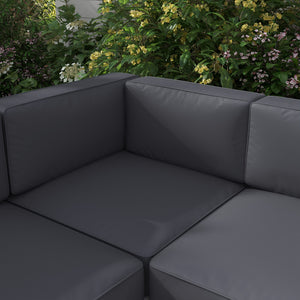 5-Piece Garden Sofa Set with Cushions, 6 Seater Aluminium Garden Furniture Set with Glass Top Coffee Table, Patio Sectional Conservatory Furniture for Patio & Terrace, Light Grey