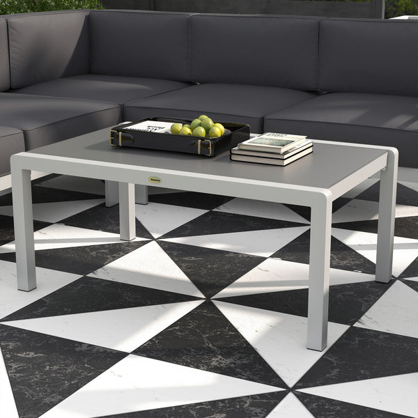 5-Piece Garden Sofa Set with Cushions, 6 Seater Aluminium Garden Furniture Set with Glass Top Coffee Table, Patio Sectional Conservatory Furniture for Patio & Terrace, Light Grey