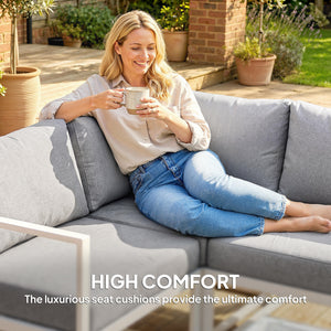 6 Seater Aluminium Garden Furniture Set, Extra Deep Garden Sofa Set with Coffee Table and Thick Cushions, Furniture Conversation Sets for Patio and Balcony, Outdoor, Light Grey
