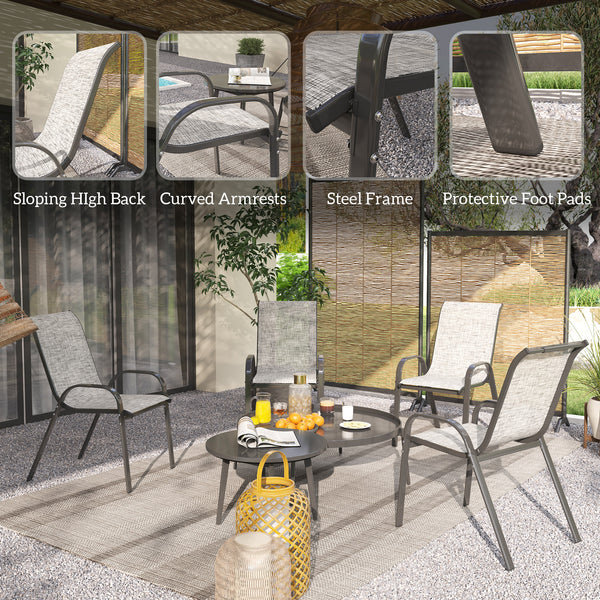 Outsunny Outdoor Dining Chairs Set of 4, Stackable Patio Dining Chairs, High Back Outdoor Patio Chairs with Breathable Mesh Seat, Metal Frame for Garden Lawn Backyard, Mixed Gray