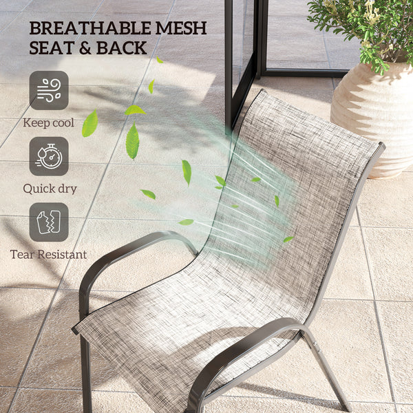 Outsunny Outdoor Dining Chairs Set of 4, Stackable Patio Dining Chairs, High Back Outdoor Patio Chairs with Breathable Mesh Seat, Metal Frame for Garden Lawn Backyard, Mixed Gray