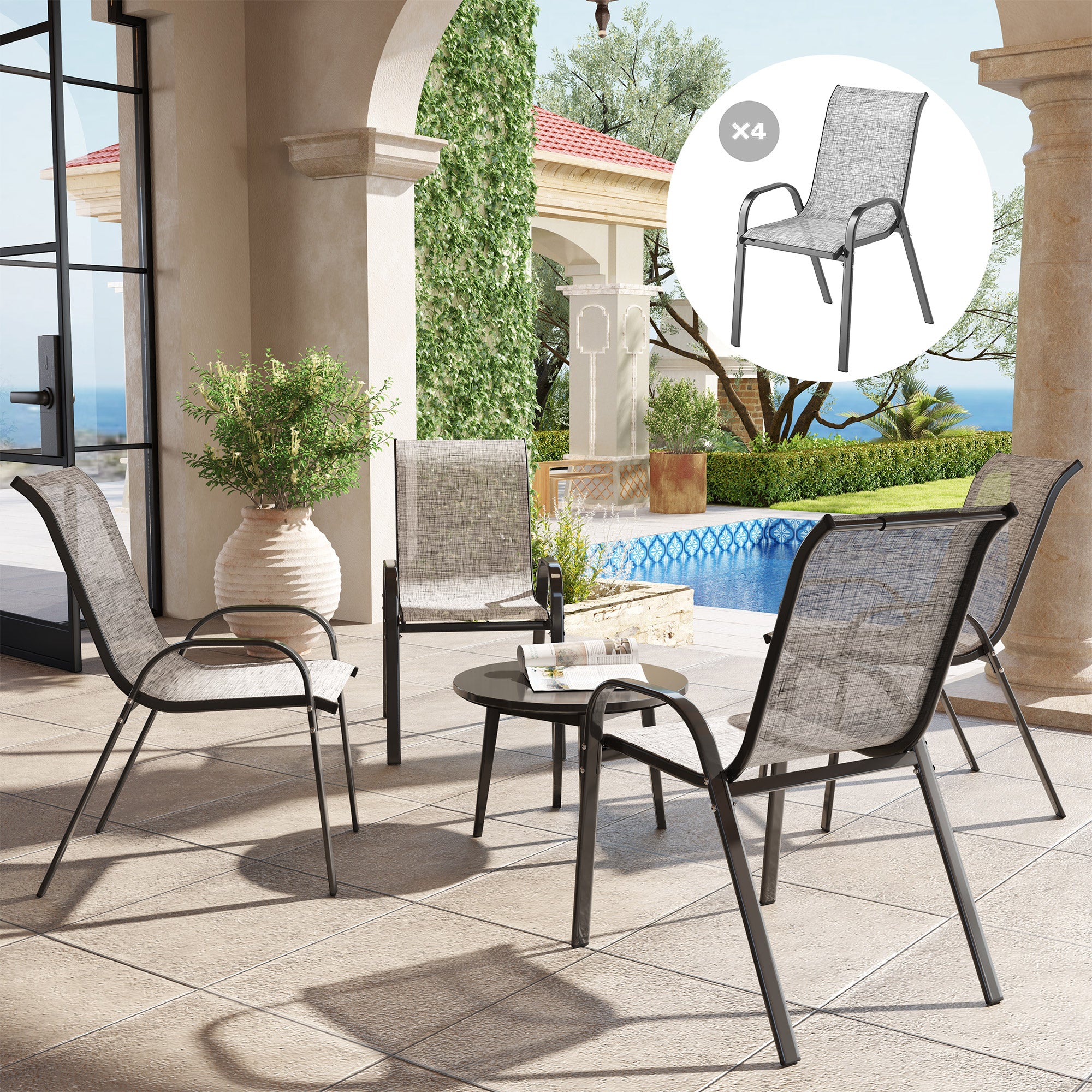 Mesh Outdoor Side Chairs Outsunny Stackable Patio Chairs With High