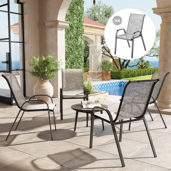 Outsunny Outdoor Dining Chairs Set of 4, Stackable Patio Dining Chairs, High Back Outdoor Patio Chairs with Breathable Mesh Seat, Metal Frame for Garden Lawn Backyard, Mixed Gray