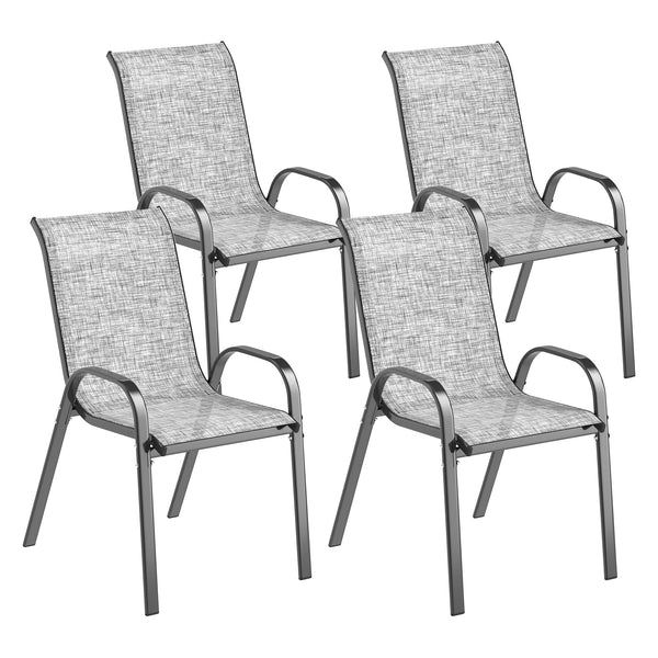 Outsunny Outdoor Dining Chairs Set of 4, Stackable Patio Dining Chairs, High Back Outdoor Patio Chairs with Breathable Mesh Seat, Metal Frame for Garden Lawn Backyard, Mixed Gray