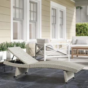 Outdoor PE Rattan Sun Lounger, Folding Wicker Garden Lounger Recliner with 4-Level Adjustable Backrest, Rolling Sunbed Lounge Chair with Wheels, Non-Slip Legs for Balcony, Beach, Grey