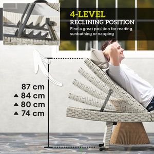 Outdoor PE Rattan Sun Lounger, Folding Wicker Garden Lounger Recliner with 4-Level Adjustable Backrest, Rolling Sunbed Lounge Chair with Wheels, Non-Slip Legs for Balcony, Beach, Grey