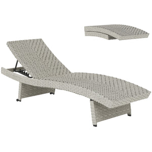 Outdoor PE Rattan Sun Lounger, Folding Wicker Garden Lounger Recliner with 4-Level Adjustable Backrest, Rolling Sunbed Lounge Chair with Wheels, Non-Slip Legs for Balcony, Beach, Grey