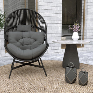 Standing Rattan Egg Chair Outdoor, Oversized Wicker Garden Egg Chair with Thick Tufted Cushion, Headrest, Steel Frame, Charcoal Grey