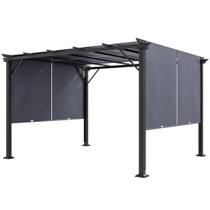 Outsunny 12' x 10' Outdoor Retractable Pergola Canopy with Sun Shade Unique Design Canopy Patio Metal Shelter for Garden Porch Beach, Gray