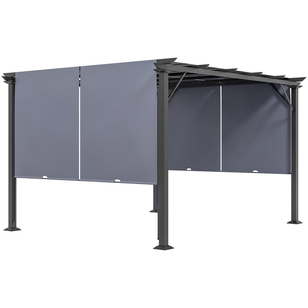 Outsunny 12' x 10' Outdoor Retractable Pergola Canopy with Sun Shade Unique Design Canopy Patio Metal Shelter for Garden Porch Beach, Gray