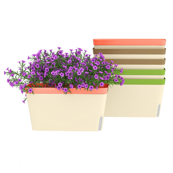 6 Pack Self Watering Planter Box, 10.5 Inch Outdoor Flower Pots with Water Level Indicator, Plastic Planter Pots for Herbs, Vegetables, Flowers, Succulents Plants