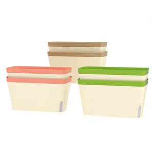 6 Pack Self Watering Planter Box, 10.5 Inch Outdoor Flower Pots with Water Level Indicator, Plastic Planter Pots for Herbs, Vegetables, Flowers, Succulents Plants