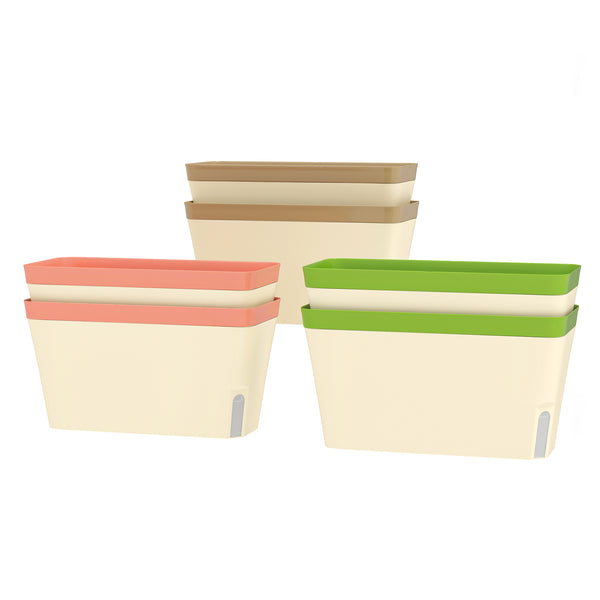 6 Pack Self Watering Planter Box, 10.5 Inch Outdoor Flower Pots with Water Level Indicator, Plastic Planter Pots for Herbs, Vegetables, Flowers, Succulents Plants