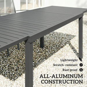 Extending Garden Table for 6-8 People, Full Aluminium Outdoor Dining Table with Slatted Top, Weatherproof Outdoor Dining Furniture for Patio, Balcony, 150/225 x 85 x 75 cm, Dark Grey