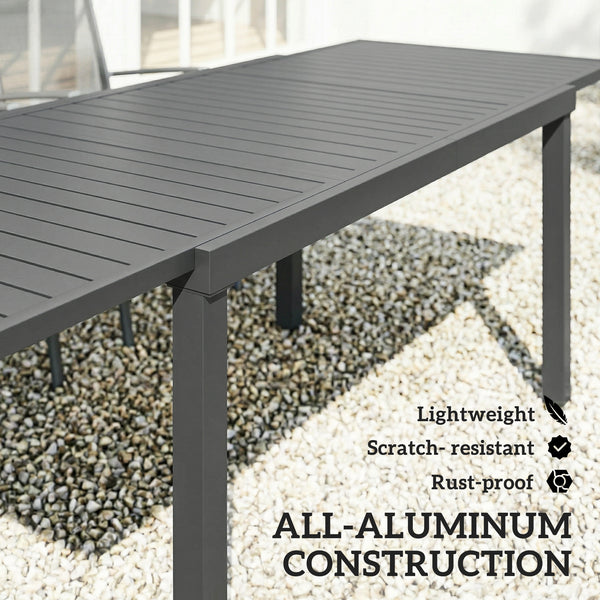 Extending Garden Table for 6-8 People, Full Aluminium Outdoor Dining Table with Slatted Top, Weatherproof Outdoor Dining Furniture for Patio, Balcony, 150/225 x 85 x 75 cm, Dark Grey