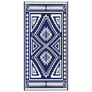 Outsunny Reversible Outdoor Rug, 9' x 18' Waterproof Plastic Straw Floor Mat, Portable RV Camping Carpet, Large Floor Mat for Backyard, Deck, Picnic, Beach, Blue & White Square Patchwork