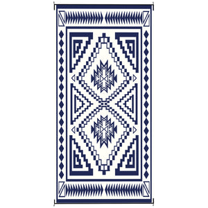 Outsunny Reversible Outdoor Rug, 9' x 18' Waterproof Plastic Straw Floor Mat, Portable RV Camping Carpet, Large Floor Mat for Backyard, Deck, Picnic, Beach, Blue & White Square Patchwork