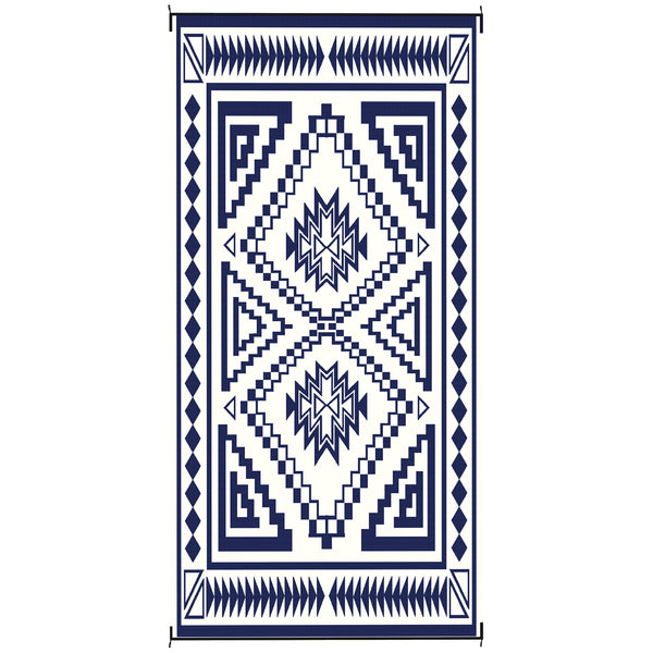 Outsunny Reversible Outdoor Rug, 9' x 18' Waterproof Plastic Straw Floor Mat, Portable RV Camping Carpet, Large Floor Mat for Backyard, Deck, Picnic, Beach, Blue & White Square Patchwork