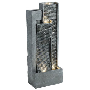 Water Feature with LED Lights and Planter, 3-Tier Garden Water Fountain with Pump, Resin Freestanding Waterfall Feature for Patio Garden, Dark Grey