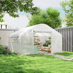 Outsunny 13' x 10' x 6.5' Hoop House Greenhouse with Large Windows and Zippered Door, Large Walk-In Tunnel Green House with Upgraded Galvanized Steel Frame, PE Cover, Gardening Plant Hot House, White