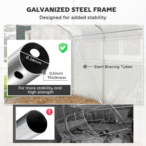 Outsunny 13' x 10' x 6.5' Hoop House Greenhouse with Large Windows and Zippered Door, Large Walk-In Tunnel Green House with Upgraded Galvanized Steel Frame, PE Cover, Gardening Plant Hot House, White