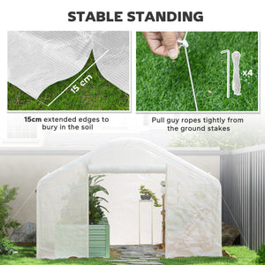 Outsunny 13' x 10' x 6.5' Hoop House Greenhouse with Large Windows and Zippered Door, Large Walk-In Tunnel Green House with Upgraded Galvanized Steel Frame, PE Cover, Gardening Plant Hot House, White