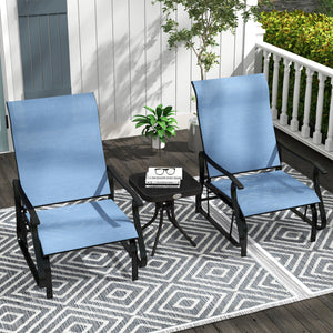 Outsunny 3-Piece Outdoor Gliders Set Bistro Set with Steel Frame, Tempered Glass Top Table for Patio, Garden, Backyard, Lawn, Light Blue