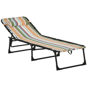 Outsunny Folding Chaise Lounge Pool Chair, Patio Sun Tanning Chair, Outdoor Lounge Chair with 4-Position Reclining Back, Breathable Mesh Seat for Beach, Yard, Patio, Rainbow Striped