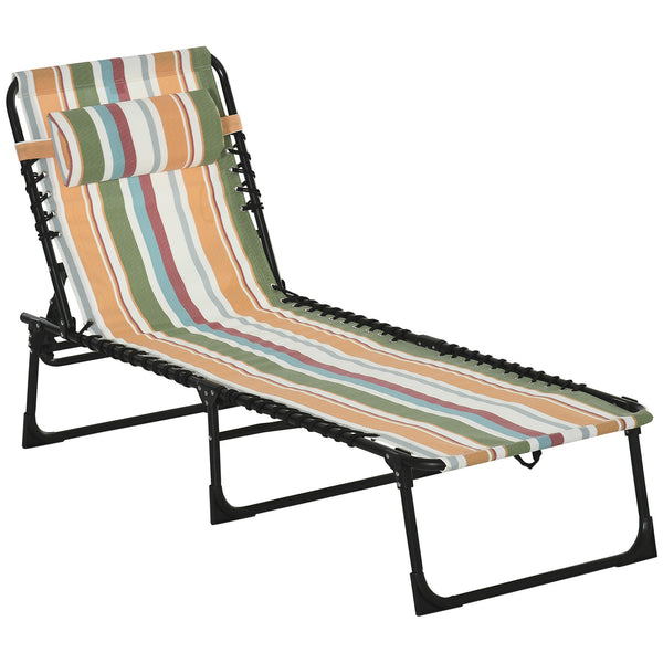 Outsunny Folding Chaise Lounge Pool Chair, Patio Sun Tanning Chair, Outdoor Lounge Chair with 4-Position Reclining Back, Breathable Mesh Seat for Beach, Yard, Patio, Rainbow Striped